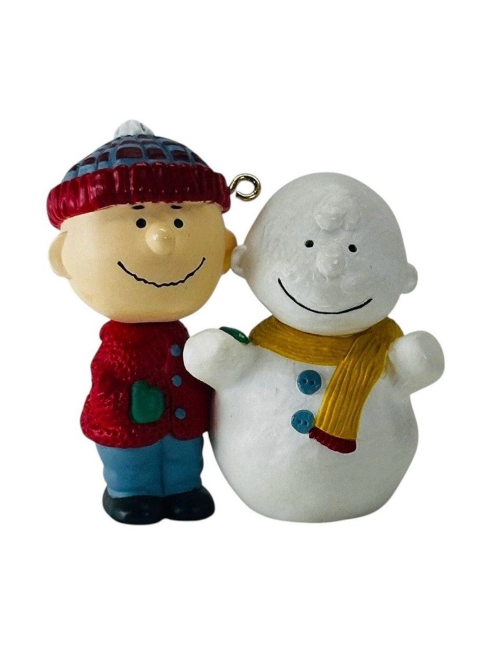 1993 Peanuts Hallmark Charlie Brown & Snowman Ornament - Red, White